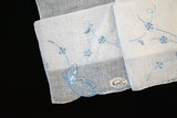 Blue Satin Butterflies Vintage Irish Linen Handkerchief, Madeira