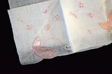 Pink Satin Butterflies Vintage Irish Linen Handkerchief, Madeira