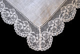 Scalloped Floral Lace and Linen Vintage Wedding Handkerchief