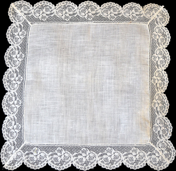 Scalloped Floral Lace and Linen Vintage Wedding Handkerchief