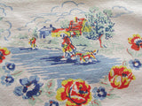 Scenic Horse & Carriage Vintage Tablecloth 46x50
