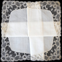 Antique White Schiffli Lace Vintage Wedding Handkerchief