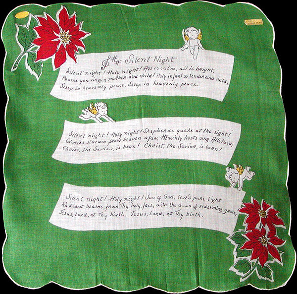 Silent Night Vintage Christmas Handkerchief Made in Spain MWT