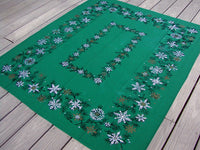 Festive Silver Gold Snowflakes on Green Vintage Tablecloth 53x62
