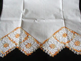Single Vintage Pillowcase, Yellow and White Crochet Lace, Tubing
