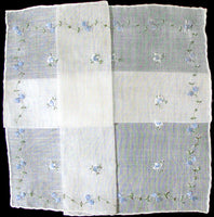 Petite Blue Floral Embroidered Vintage Handkerchief