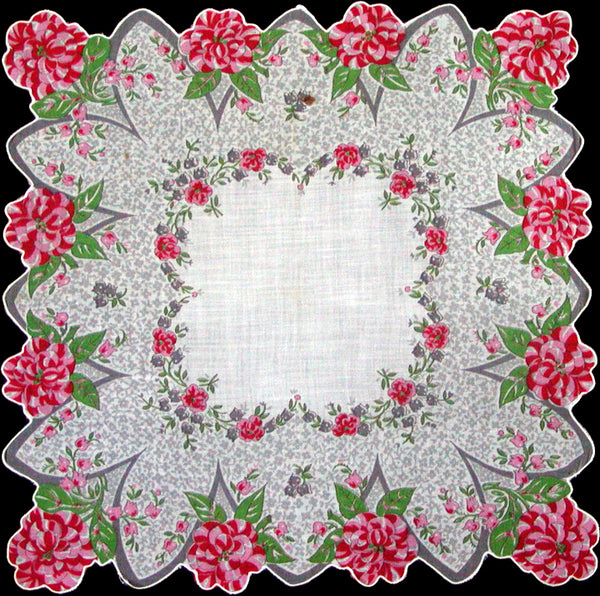 Pink & Gray Floral Vintage Handkerchief