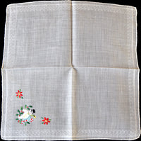 Embroidered Snowman Vintage Christmas Handkerchief
