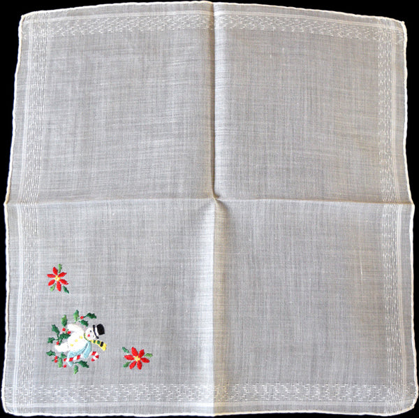 Embroidered Snowman Vintage Christmas Handkerchief