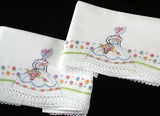 PR Embroidered Southern Belle Vintage Pillowcases w Crochet Lace, Tubing