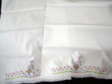 PR Embroidered Southern Belle Vintage Pillowcases w Crochet Lace, Tubing