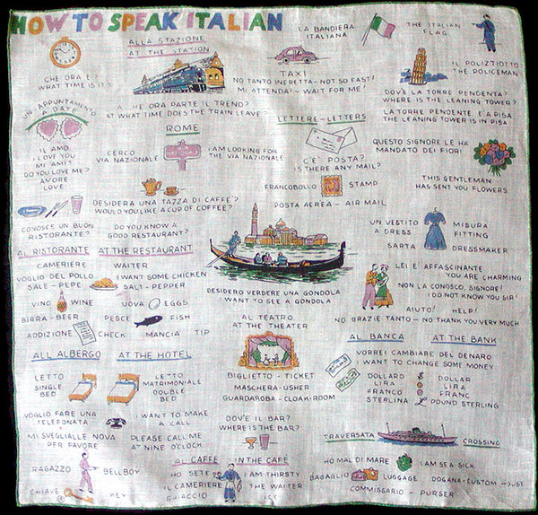 How To Speak Italian Vintage Handkerchief