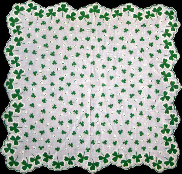 Green and White St. Patricks Day Vintage Handkerchief Unused