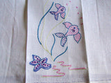 Starfish & Fish Embroidered Vintage Linen Towels, Pair