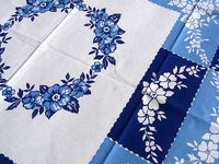 Blue & White Floral Laurels Startex Vintage Tablecloth 46x50