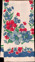 Red White & Blue Vintage Floral Kitchen Tea Towel,  Startex