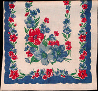 Red White & Blue Vintage Floral Kitchen Tea Towel,  Startex