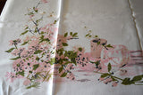 Pink Floral Still Life Vintage Tablecloth, Linen 51x70