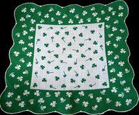 Irish St. Patricks Day Green White Shamrock Vintage Handkerchief