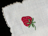 Appliqued Strawberry Madeira Vintage Linen Placemat Napkin Set
