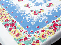 Strawberry & Floral Vintage Tablecloth 46x49