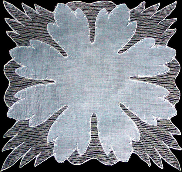 Blue Linen White Lace Vintage Wedding Handkerchief, 9 Inches