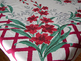 Startex Red Gladiola Vintage Tablecloth 50x64