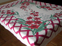 Startex Red Gladiola Vintage Tablecloth 50x64