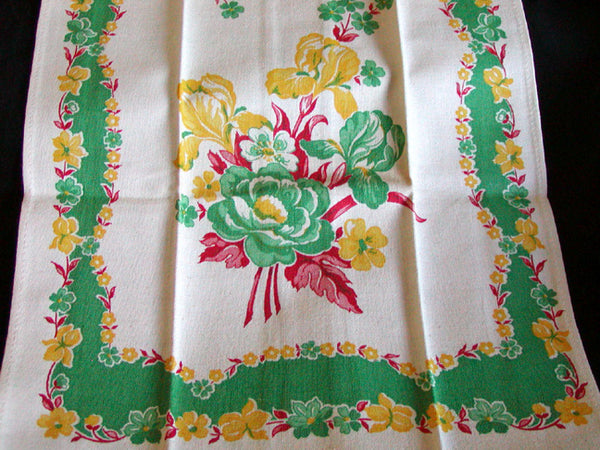 Green and Yellow Irises Floral Startex Vintage Kitchen Tea Towel