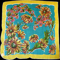 Sunflowers Irish Linen Vintage Handkerchief