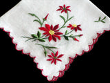 Christmas Poinsettias Embroidered Vintage Handkerchief