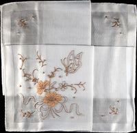 Embroidered Butterfly and Flowers Madeira Vintage Handkerchief