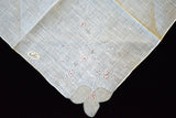 Applique Gray and Pink Vintage Linen Handkerchief, Madeira