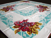 Tropical Floral & Scrolls Vintage Tablecloth 48x49