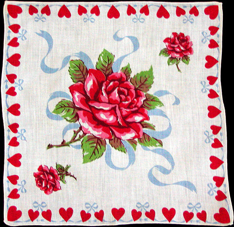 Roses & Hearts Vintage Valentine Handkerchief