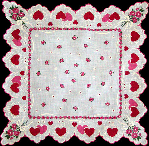 Hearts and Roses Vintage Valentine Handkerchief
