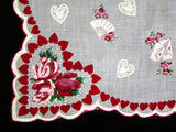 Round Roses Hearts Fans Vintage Valentine Handkerchief