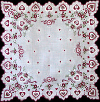 Hearts and Flowers Vintage Valentine Handkerchief New Old Stock