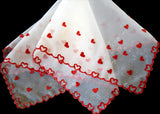 Vintage Valentines Day Handkerchief, Flocked Hearts Sheer Nylon
