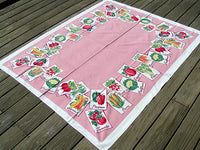 Garden Vegetable Seed Packet Vintage Tablecloth, Pink 50x60