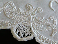 Antique Mountmellick Whitework Embroidered Oblong Doily 20x22