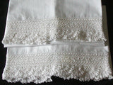 PR Vintage Cotton Percale Pillowcases, Fancy White Crochet Lace Montgomery Ward