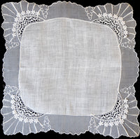 Organdy and Flower Lace Linen Vintage Wedding Handkerchief