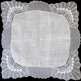Organdy and Flower Lace Linen Vintage Wedding Handkerchief