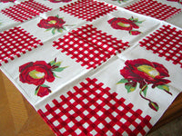 Red Gingham Flower Vintage Tablecloth Wilendur 54x47