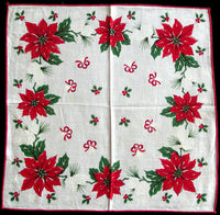 Christmas Poinsettias & Pine Cones Vintage Handkerchief