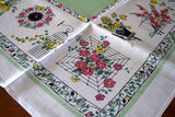 Wrought Iron Bird Cages & Clocks Vintage Tablecloth Linen 50x50