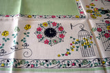 Wrought Iron Bird Cages & Clocks Vintage Tablecloth Linen 50x50