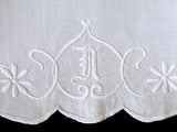 Antique Damask Pheasant and Stripes Linen Guest Towel, Whitework Monogram N