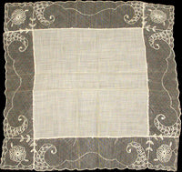 Yellow Cornucopia Embroidered Lace Vintage Wedding Handkerchief